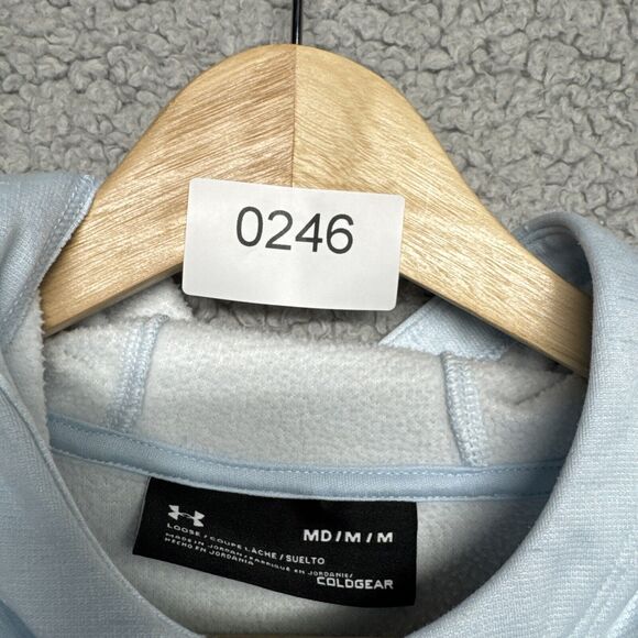 Under Armour Men's Pullover Hoodie Sz M Blue Big Logo inside fleece long sleeve - Picture 9 of 9